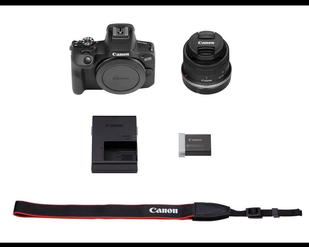 Canon EOS R100 RF-S18-45mm F4.5-6.3 is STM  RF-S55-210mm F5-7.1 is STM Lens Kit, Mirrorless Camera, RF Mount, 24.1 MP, Continuous Shooting, Full HD Video, 4K, Lightweight, Wi-Fi, Content Creation