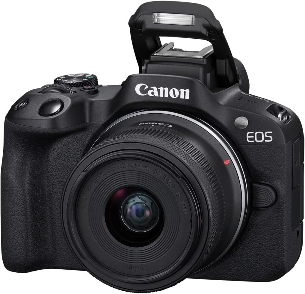 Canon EOS R50 Mirrorless Vlogging Camera (Black) w/RF-S18-45mm F4.5-6.3 is STM Lens, 24.2 MP, 4K Video, Subject Detection  Tracking, Compact, Smartphone Connection, Content Creator