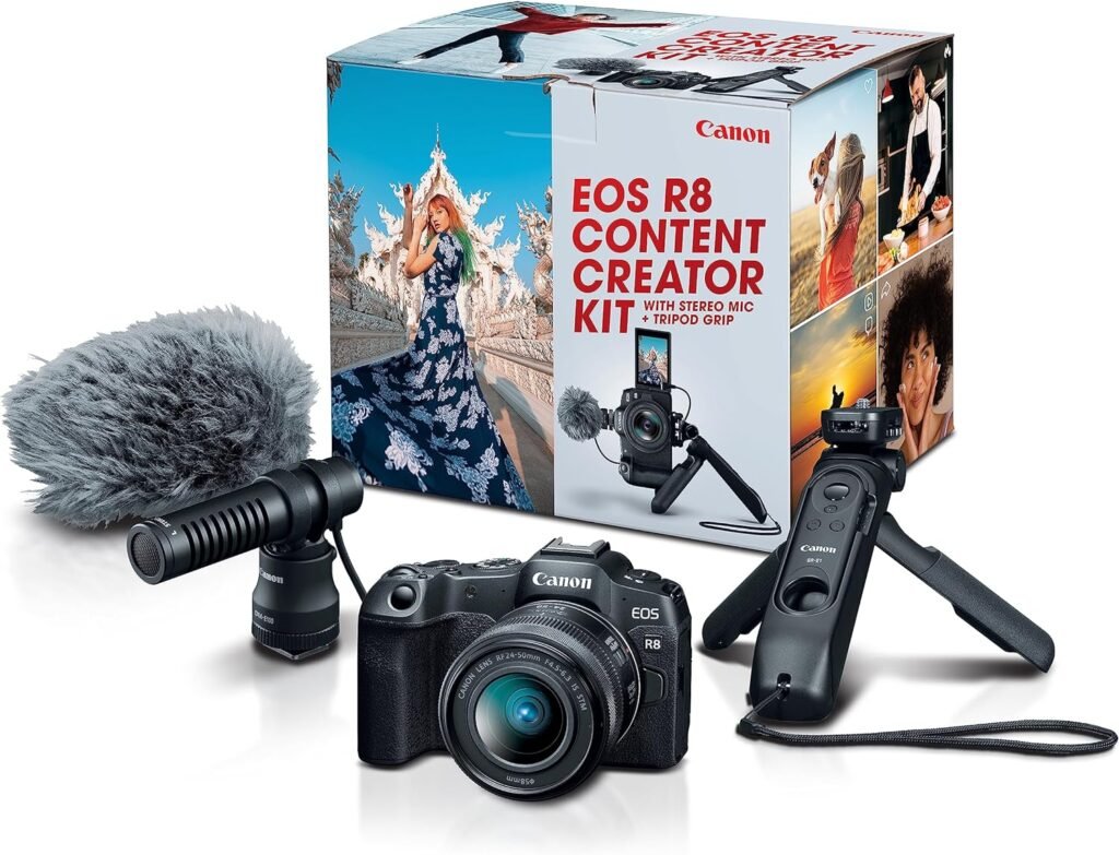 Canon EOS R8 Full-Frame Mirrorless Camera (Body Only), RF Mount, 24.2 MP, 4K Video, DIGIC X Image Processor, Subject Detection  Tracking, Compact, Lightweight, Smartphone Connection, Content Creator