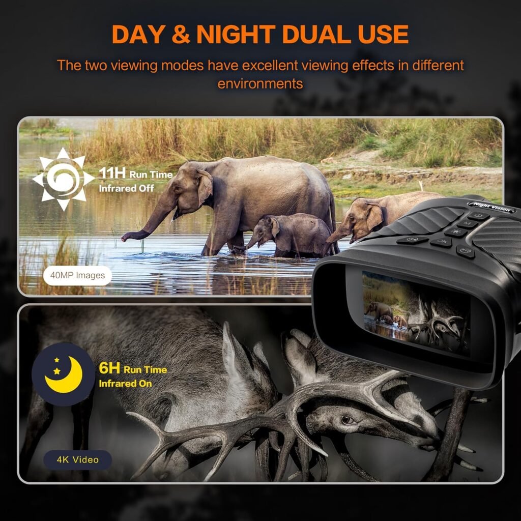 Digital Night Vision Binoculars for Total Darkness, 10X Optical Zoom Infrared Night Vision Goggles, 3 Large Screen Binoculars with 4K  40MP from 300m/964ft for Hunting  Surveillance