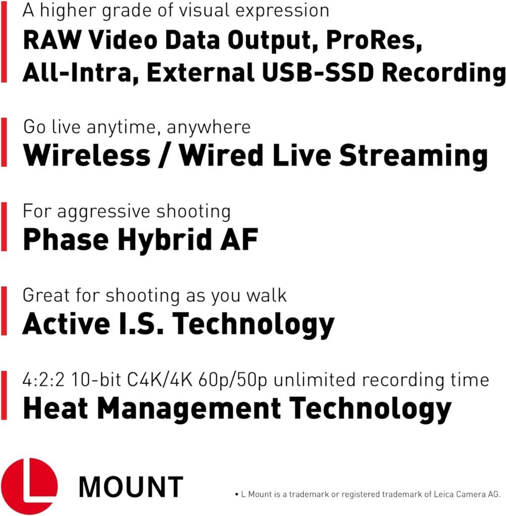 Panasonic LUMIX S5IIX Mirrorless Camera, 24.2MP Full Frame with Phase Hybrid AF, New Active I.S. Technology, 5.8K Pro-Res, RAW Over HDMI, IP Streaming - DC-S5M2XBODY Black