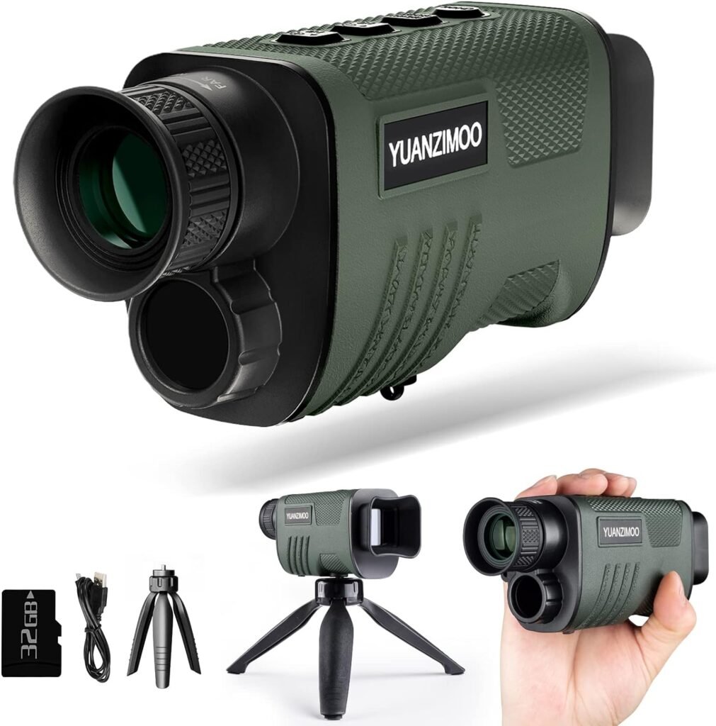 Upgraded Night Vision Monocular Digital Infrared Monocular Telescope for 100% Darkness with 8X Zoom 2000mAh Rechargeable Battery Tripod 32 GB SD Card  Card Reader, for Adult Hunting Camping