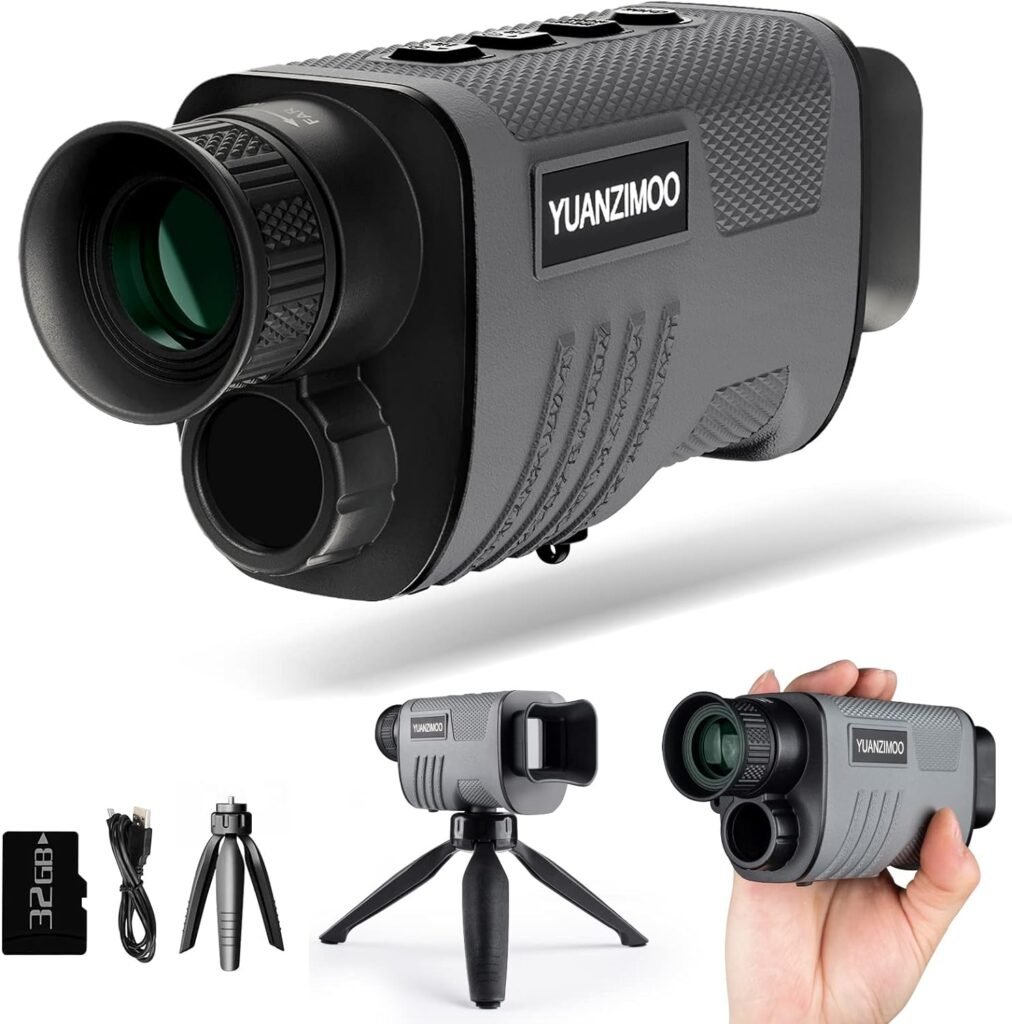 Upgraded Night Vision Monocular Digital Infrared Monocular Telescope for 100% Darkness with 8X Zoom 2000mAh Rechargeable Battery Tripod 32 GB SD Card  Card Reader, for Adult Hunting Camping