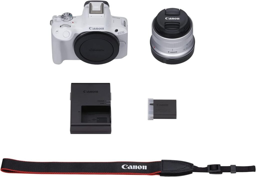 Canon EOS R50 Mirrorless Vlogging Camera (White) w/RF-S18-45mm F4.5-6.3 is STM Lens, 24.2 MP, 4K Video, Subject Detection  Tracking, Compact, Smartphone Connection, Content Creator