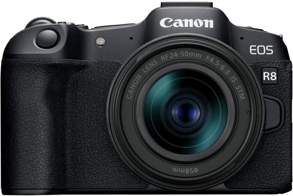 Canon EOS R8 Full-Frame Mirrorless Camera w/RF24-50mm F4.5-6.3 IS STM Lens, 24.2 MP, 4K Video, DIGIC X Image Processor, Subject Detection  Tracking, Compact, Smartphone Connection, Content Creator