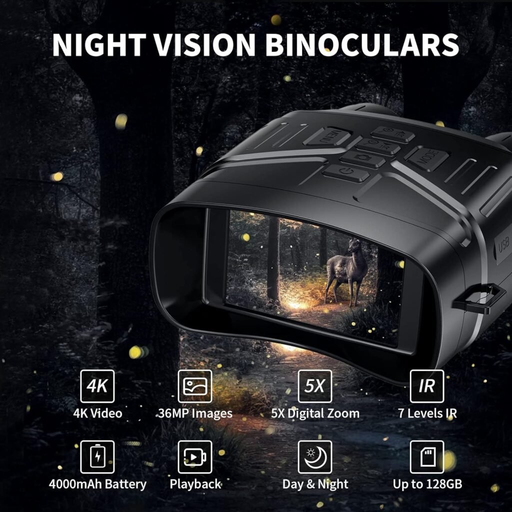 Night Vision Binoculars - 4K Rechargeable Night Vision Goggles for Adults, Infrared Night Vision can Save Photo and Video with 32GB TF Card