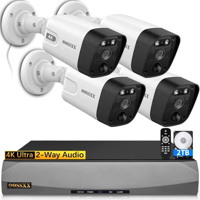 (4K/8.0 Megapixel  130° Ultra Wide-Angle) 2-Way Audio PoE Outdoor Home Security Camera System Wired Outdoor Video Surveillance IP Cameras System