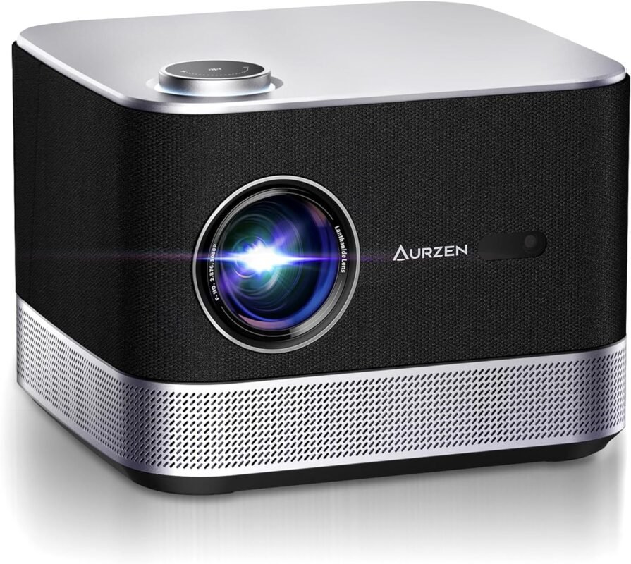 All-ln-One Projector 4K Supported, AURZEN BOOM 3 Smart Projector with WiFi and Bluetooth, 3D Stereo Sound  36W Speakers, AI Auto Focus  Keystone, Netflix Official 500 ANSI Home Outdoor proyector