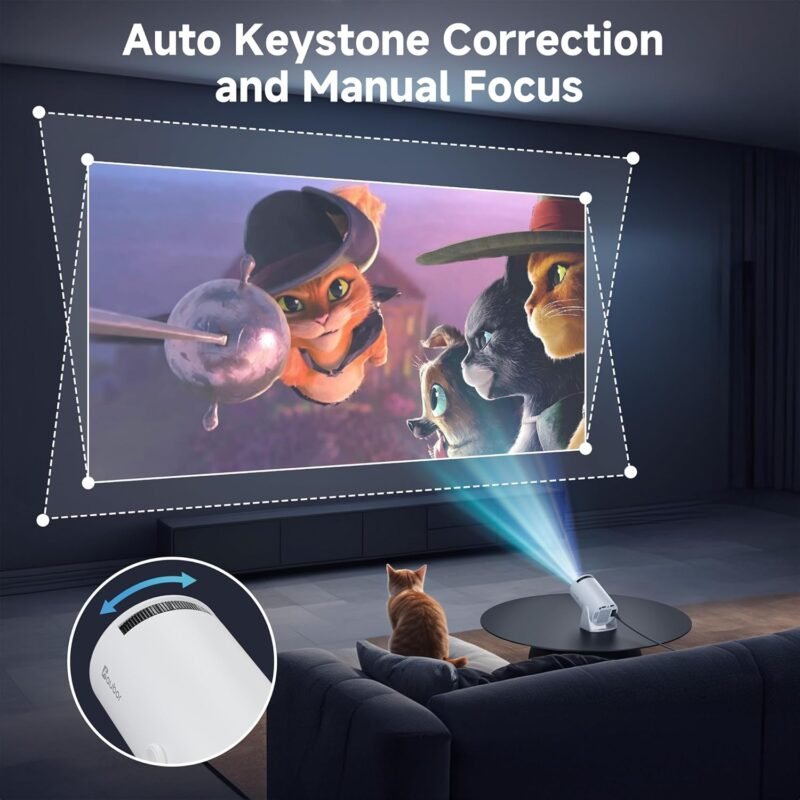 Mini Projector 1080P Support Smart Projector with Android TV 180° Rotatable Portable Projector with WiFi and Bluetooth5.2 Outdoor Short Throw Auto Keystone 130 Screen Home Theater Projector