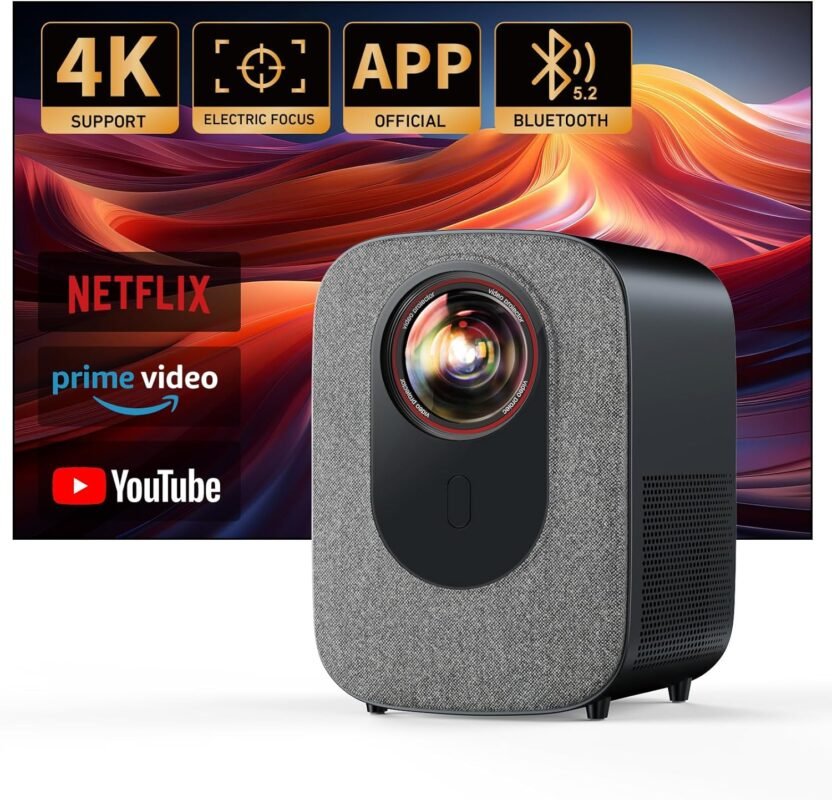 [Netflix-Officially-Licensed]4K Projector with Wifi  Bluetooth, Jimveo 800 ANSI Native 1080P Smart Projector, Netflix/YouTube/PrimeVideo Built-in,Electric Focus4P Keystone Outdoor Portable Projector