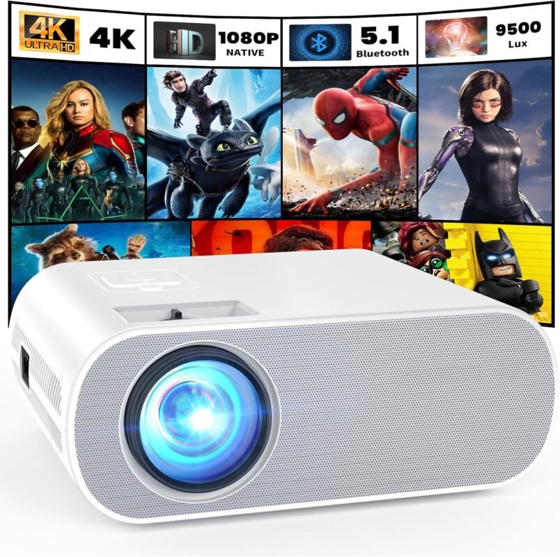 Projector, Native 1080P Full HD Bluetooth Projector with Speaker, Outdoor Portable Movie Mini Projector Compatible with Laptop, Smartphone, TV Stick, Xbox, PS5