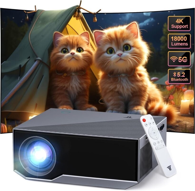 Projector with WIFI and Bluetooth, 1080P Native Full HD Video Projector, 18000L Movie Projector, 300 Max Bild Compatible with Android/iOS/Laptop/TV Stick/X-Box/HDMI/USB(Grey)