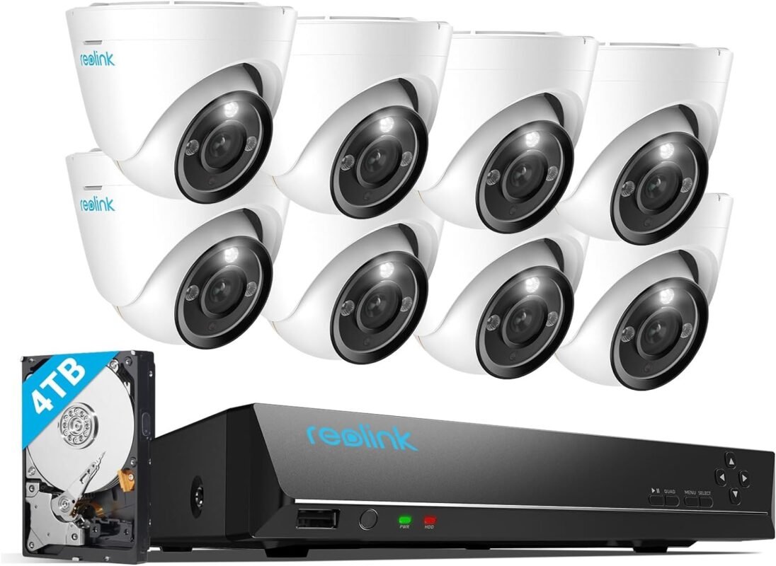 REOLINK 12MP PoE Security Camera System, 8pcs H.265 12MP Security Cameras Wired, Person Vehicle Pet Detection, Two-Way Talk, Spotlights Color Night Vision, 16CH NVR with 4TB HDD, RLK16-1200D8-A