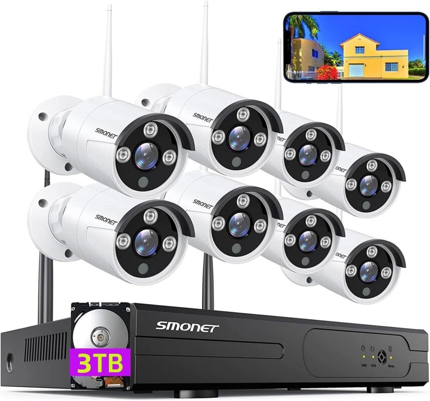 Wireless Security Camera System,SMONET 1080P 8 Channel Home Surveillance DVR Kits with 8pcs 2MP Full HD Cameras 1TB HDD Night Vision Motion Detection Free App for Indoor Outdoor 24/7 Video Recording