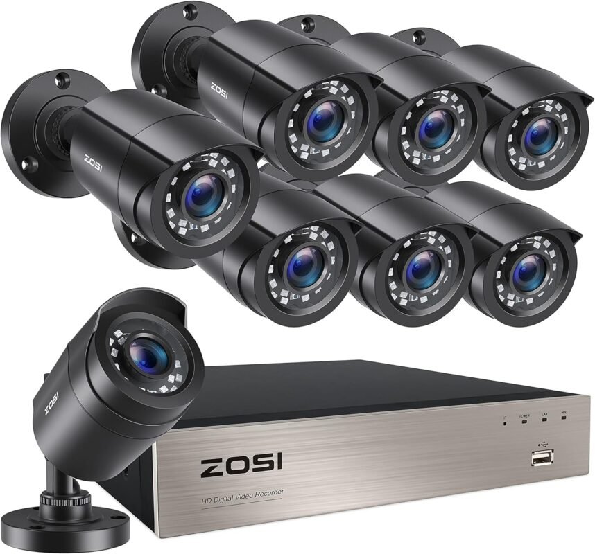 ZOSI 3K Lite 8CH Home Security Camera System Outdoor Indoor, AI Human/Vehicle Detection, Night Vision, H.265+ 5MP Lite 8 Channel CCTV DVR, 8pcs 1080P 1920TVL Surveillance Bullet Cameras (No HDD)